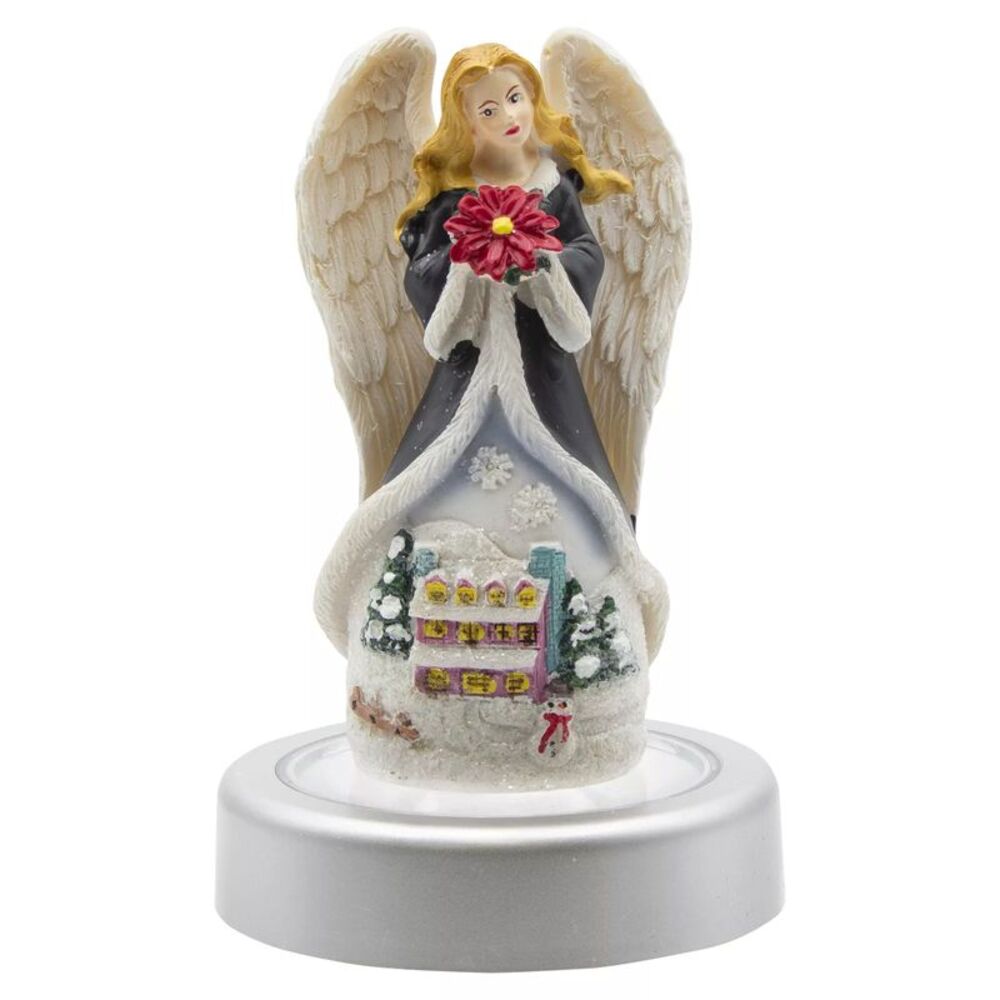 Joyful Moments 5" Angel Figurine with Color Changing Illuminated Pedestal